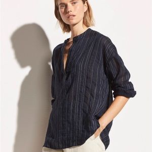 Vince Drape Stripe Pullover Blouse in Coastal Blue Size: Small